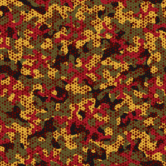 Urban camouflage seamless pattern. Abstract military hexagon style. Camouflage seamless pattern for army, navy, hunting, fashion cloth textile. Colorful modern soldier style. Vector honeycomb texture.