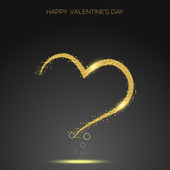 Valentine's day greeting card confetti gold heart. Vector