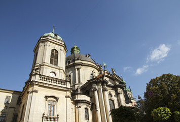 Fototapeta na wymiar Dominican cathedral and monastery, Lviv, Ukraine. Baroque monument.