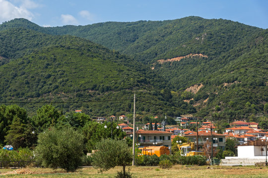 Panoramic view of town of Stratoni at Chalkidiki, Central Macedonia, Greece
