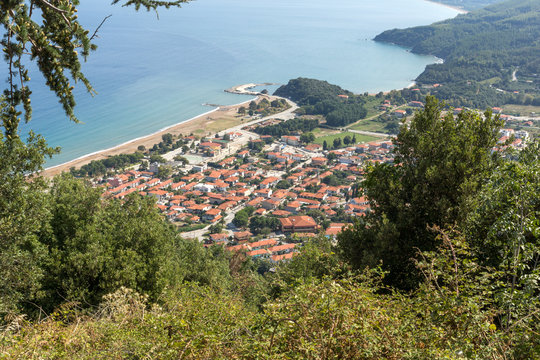 Panoramic view of town of Stratoni at Chalkidiki, Central Macedonia, Greece
