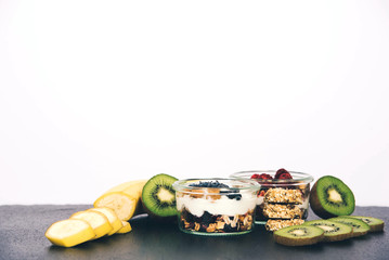 Healthy breakfast fresh granola muesli.