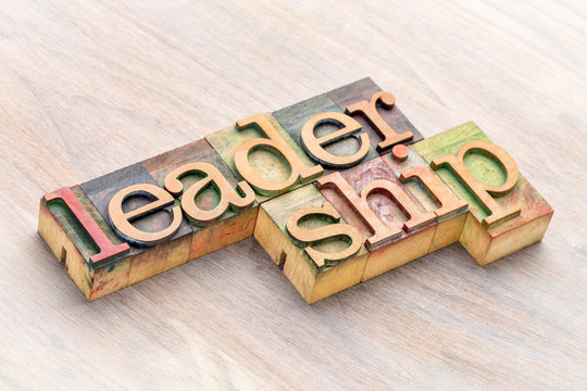 leadership word abstract in wood type