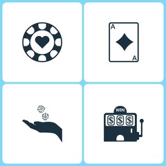 Vector Illustration Set Casino Icons. Elements of Gambling chips, Ace card, Dice game and Casino icon