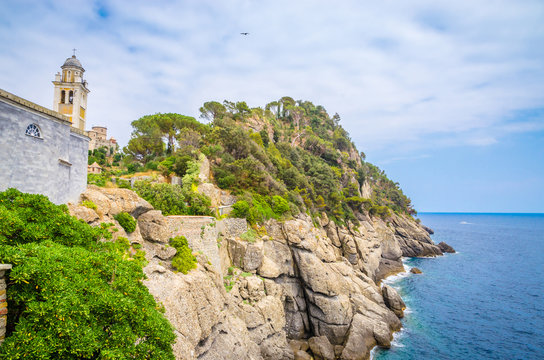 Rocks and sea in Portofino,  Liguria, Italy