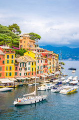 Beautiful bay with colorful houses in Portofino,  Liguria, Italy