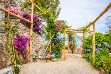 Fototapeta premium Beautiful garden near castle Brown in Portofino, Liguria, Italy
