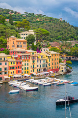 Beautiful bay with colorful houses in Portofino,  Liguria, Italy