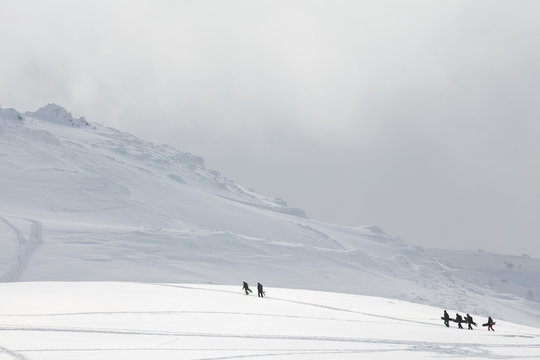 Snowboarders at Asahi-dake mountain during winter