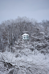 Snow Covered Birdhouse in Winter