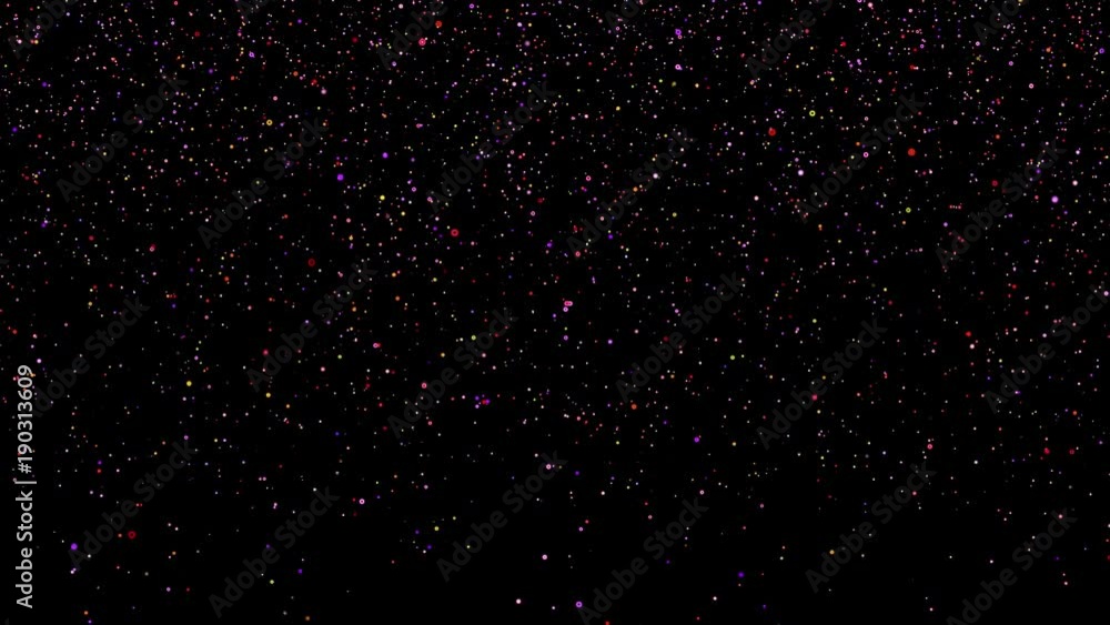 Poster animation of color beads on a black background. the color animation of falling crumbs. loop fotage