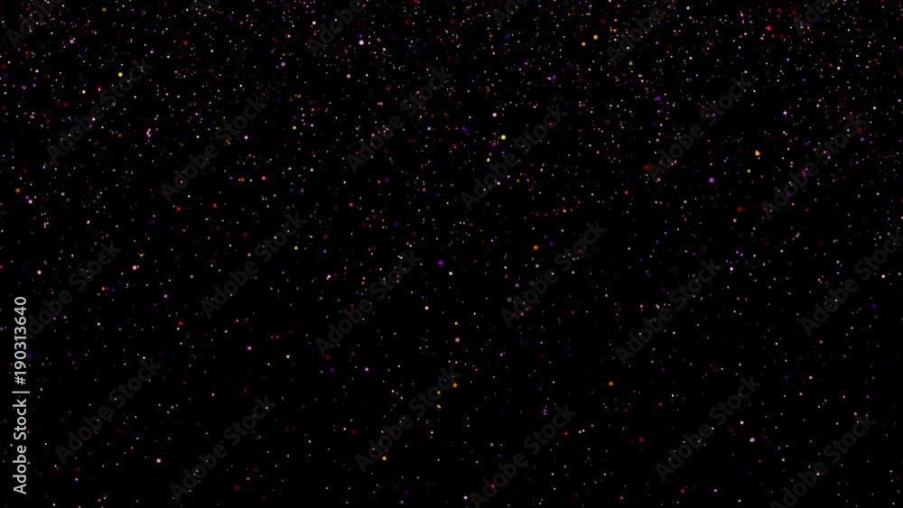 Poster animation of color beads on a black background. the color animation of falling crumbs. loop fotage