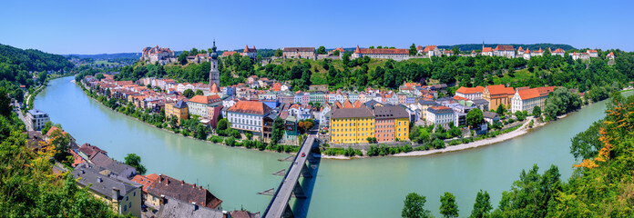 Burghausen town and castle on Salzach river, Germany