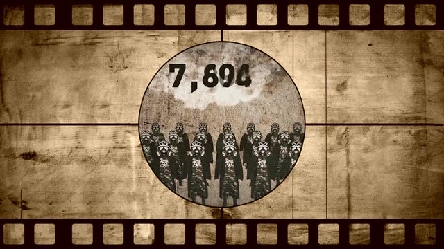 Animation of old negative film with nuclear explosion and its consequences animation. Nuclear War and its consequences animation. The explosion of a nuclear bomb in the city animation