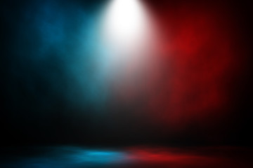 Spotlight fight and match red and blue smoke background. - 190316243