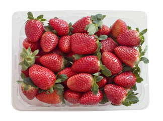 Fresh strawberries in a plastic container