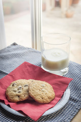 Snack of Milk and Fresh Chocolate Chip Cookies