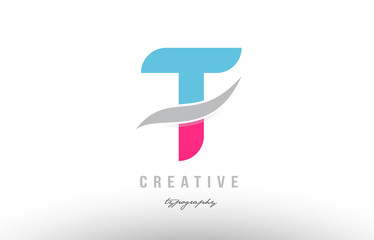 t blue pink modern alphabet letter logo icon design
