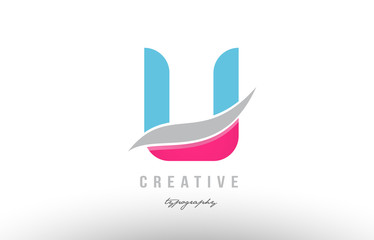 u blue pink modern alphabet letter logo icon design