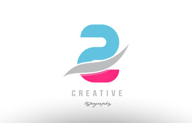 2 two blue pink modern number logo icon design