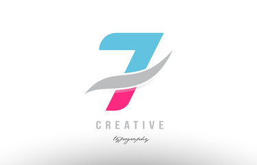 7 blue pink modern number logo icon design