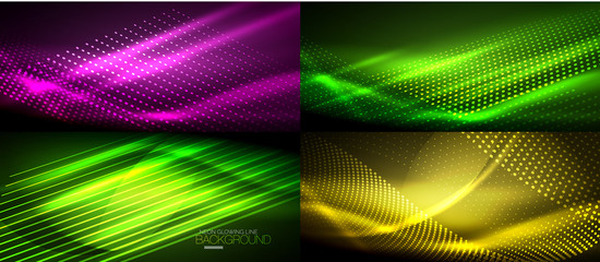 Set of neon smooth wave digital abstract backgrounds
