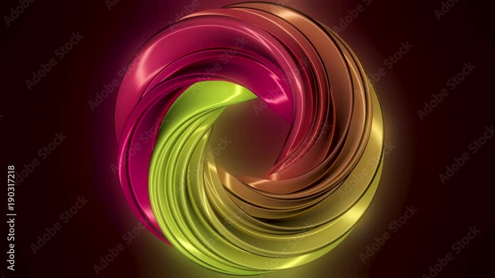 Poster cycle of multicolored wavy lines. shiny glowing neon circle swirl abstract motion design. seamless l