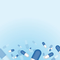 Fly out blue pills medication concept isolated in soft blue color background