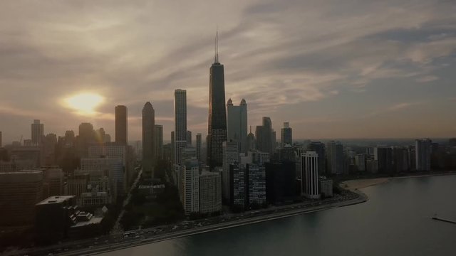 Chicago - Aerial Skyline at Sunset