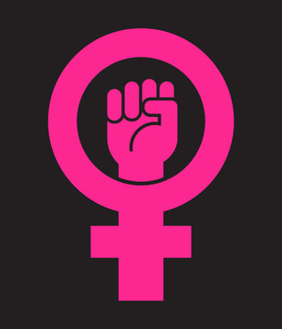 Symbol for female with raised fist. Vector icon design for posters, banners, signs about women's rights.