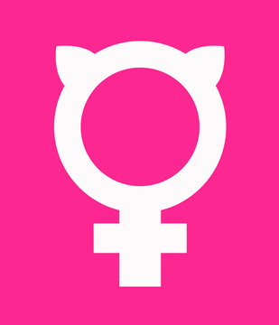 Symbol for female combined with pussy ears. Vector icon design for posters, banners, signs, t-shirts about women's rights.