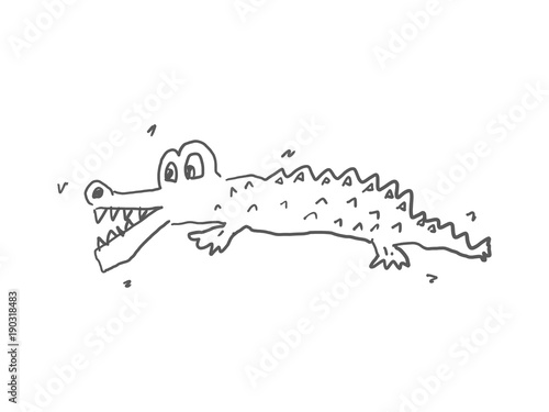 &quot;ワニのイラスト。子供の落書き風ゆるい絵。線画モノクロ塗り絵用&quot;Fotolia.com の ストック写真とロイヤリティフリーの画像 - Pic
