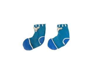 Cute blue socks made from plasticine clay on white background