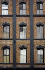 Building facade with brick,windows 