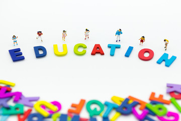 Miniature people: Group childrens at school. Image use for education concept.
