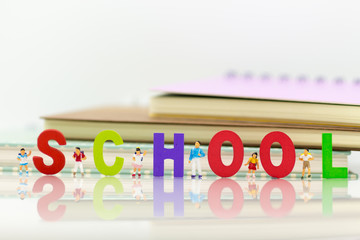 Miniature people: Group childrens at school. Image use for education concept.