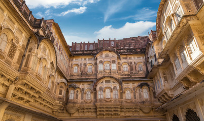 Mehrangarh Fort Jodhpur building architecture artwork details.