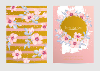 Wedding invitation with wild rose flowers