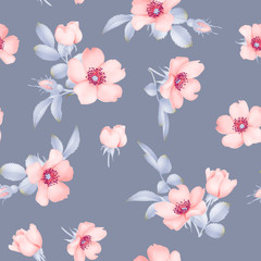 Dog-rose blooms. wild rose vector seamless pattern