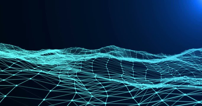 abstract 3d rendering,technology plexus blue dynamic digital surface movement on blue gradient with light background,  geometrical shape with blue triangle particles futuristic wallpaper