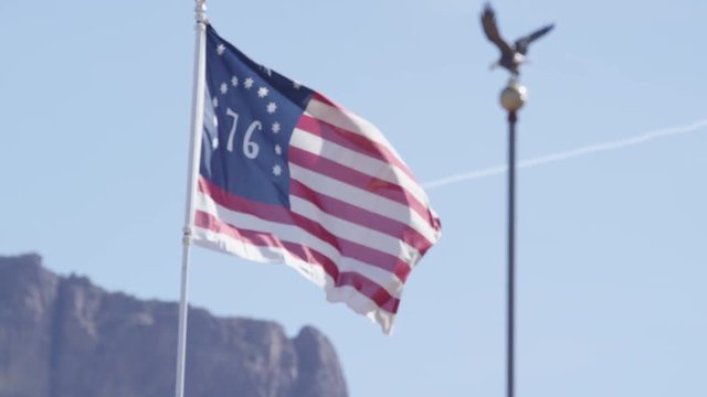 American 76 Flag flapping in the wind slow motion