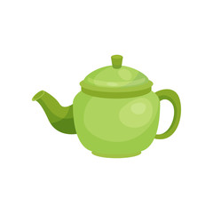 Green ceramic teapot, kitchenware vector Ilustration