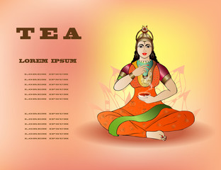 Template for commercial tea. Indian woman holding a Cup of tea.