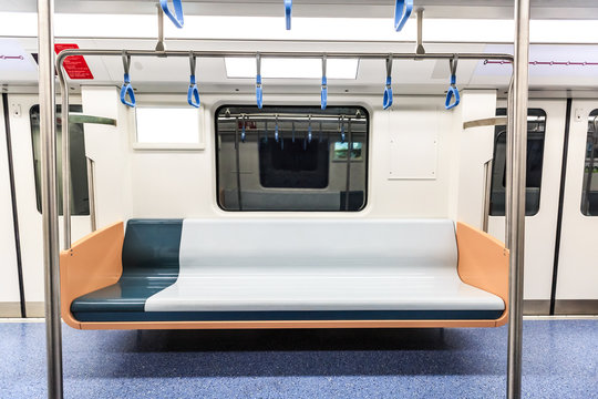 Empty Metro Train Interior Scene In Shanghai,China