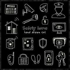 Hand drawn doodle safety home set.