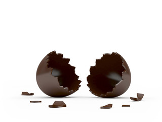 Broken empty chocolate Easter egg with space for text isolated on white. 3D illustration