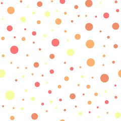 Colorful polka dots seamless pattern on white 21 background. Bewitching classic colorful polka dots textile pattern. Seamless scattered confetti fall chaotic decor. Abstract vector illustration.