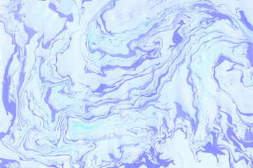 Suminagashi marble texture hand painted with blue ink. Digital paper 737 performed in traditional japanese suminagashi floating ink technique. Symmetrical liquid abstract background.