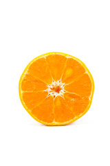 Half cut orange on white background.