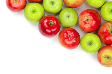 red and green apples isolated on white background with copy space for your text, top view. Flat lay pattern
